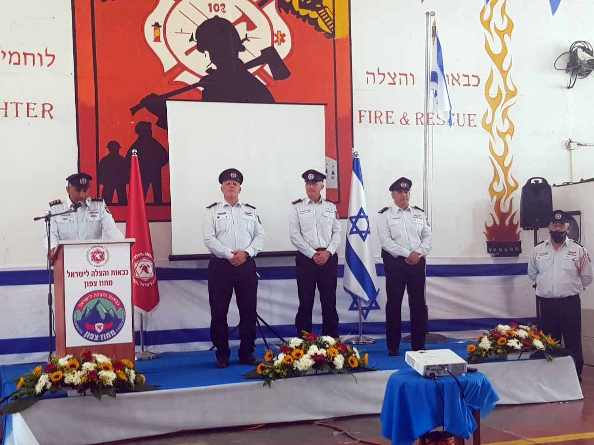 טקס נציב כבאות והצלה רב טפסר דדי שמחי, סגן הנציב טפסר שמעון בן נר מפקד מחוז צפון טפסר ניזאר פארס